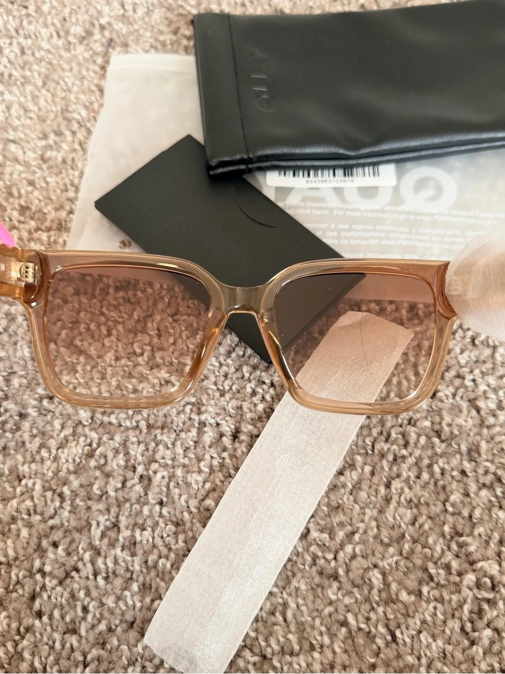NIB Quay unisex Drive In 51mm Square Sunglasses in Crystal oat/sepia